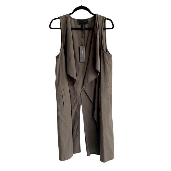 Bcbgmaxazria Paige Sleeveless Open Front Long Waterfall Vest Cardigan Green M - Picture 1 of 7
